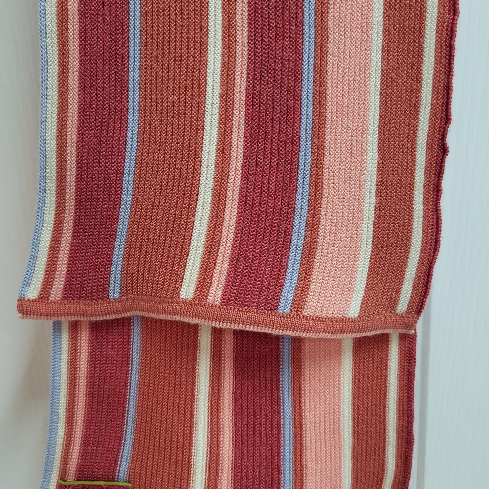 Oleana Striped Knit Scarf in Peaches, Pinks, Blue, And Ivory